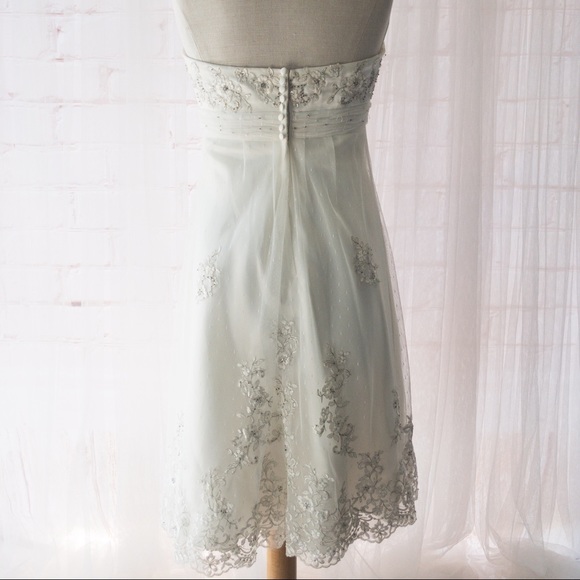 ALFRED ANGELO Strapless Cream Satin/Lace/Flower Detail Women's Dress Size M - Picture 5 of 15